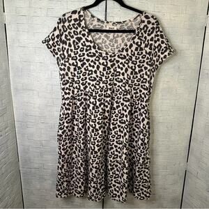 Pact Leopard Print Babydoll Organic Cotton mini Dress animal print athleisure